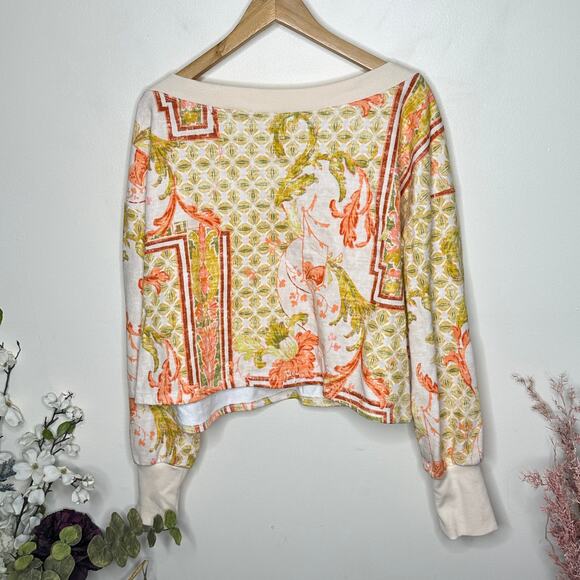 ANTHROPOLOGIE x DAILY PRACTICE Cropped Off Shoulder Sweatshirt Orange Sz L {3W5} - Picture 6 of 9